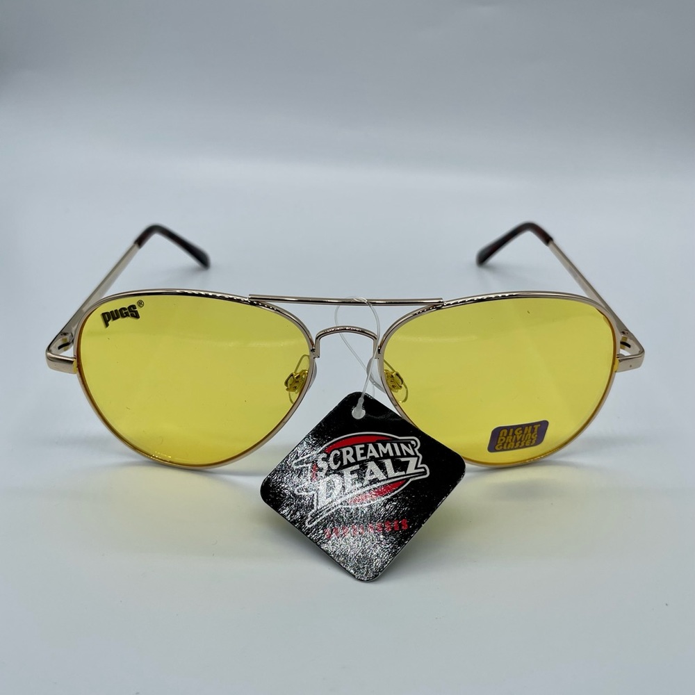 Pugs Yellow/Gold Aviators Sunglasses